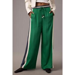 Farm Rio x Anthropologie Green Navy Wide Leg Track Pants Striped Drawstring S